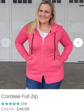 7 Degrees Full Zip Hoodie - Coral Pink, Size XL